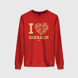Свитшот хлопковый женский I love Sakhalin, цвет: красный