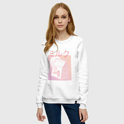 Свитшот хлопковый женский Vaporwave Strawberry Milk, цвет: белый — фото 2
