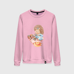 Свитшот хлопковый женский Девушка-ежик плетет венок, цвет: светло-розовый