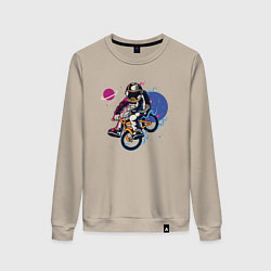 Свитшот хлопковый женский Космонавт на велосипеде, цвет: миндальный