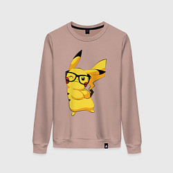 Свитшот хлопковый женский Веселый Пикачу в очках, цвет: пыльно-розовый