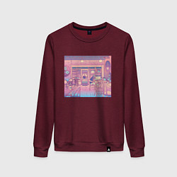 Свитшот хлопковый женский Vaporwave Coffee Shop, цвет: меланж-бордовый
