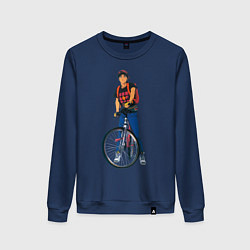 Свитшот хлопковый женский Golden boy со своим велосипедом, цвет: тёмно-синий