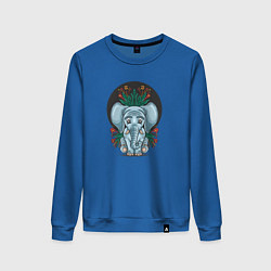 Свитшот хлопковый женский Слон и цветы, цвет: синий