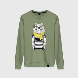 Свитшот хлопковый женский Hipster Cat, цвет: авокадо