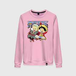 Свитшот хлопковый женский Малыши Зоро и Луффи One Piece, цвет: светло-розовый
