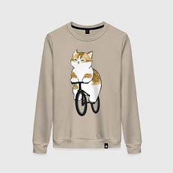 Свитшот хлопковый женский Котик на велосипеде, цвет: миндальный
