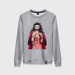 Свитшот хлопковый женский Незуко тян из клинка демона, цвет: меланж