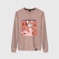 Свитшот хлопковый женский Паувер из человек бензопила, цвет: пыльно-розовый