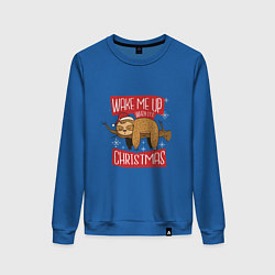 Свитшот хлопковый женский Wake me up when its Christmas, цвет: синий