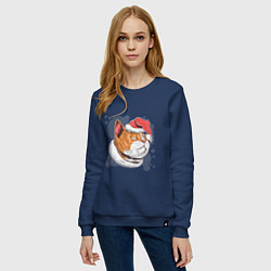 Свитшот хлопковый женский Christmas Cat, цвет: тёмно-синий — фото 2
