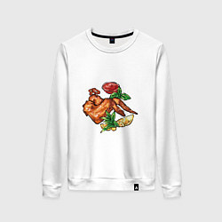 Свитшот хлопковый женский Куры гриль, цвет: белый