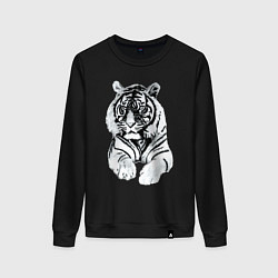 Свитшот хлопковый женский Тигр белый, цвет: черный