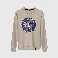 Свитшот хлопковый женский Космонавт верхом на акуле, цвет: миндальный