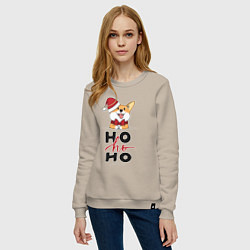 Свитшот хлопковый женский Corgi Ho ho Ho, цвет: миндальный — фото 2