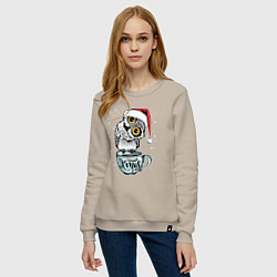 Свитшот хлопковый женский X-mas Owl, цвет: миндальный — фото 2