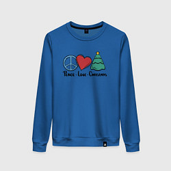 Свитшот хлопковый женский Peace Love and Christmas, цвет: синий