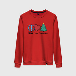 Свитшот хлопковый женский Peace Love and Christmas, цвет: красный