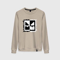 Свитшот хлопковый женский GEOMETRY DASH BLACK WHITE, цвет: миндальный