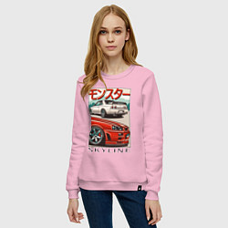Свитшот хлопковый женский Nissan Skyline Ниссан Скайлайн, цвет: светло-розовый — фото 2