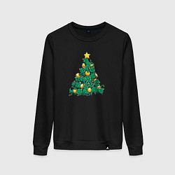 Свитшот хлопковый женский Christmas Tree Made Of Green Cats, цвет: черный