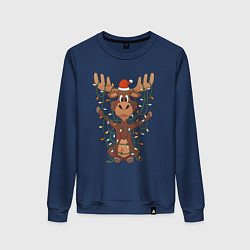 Свитшот хлопковый женский НОВОГОДНИЙ ОЛЕНЬ CHRISTMAS DEER, цвет: тёмно-синий