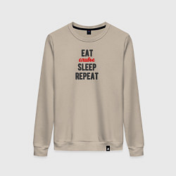 Свитшот хлопковый женский Eat оливье Sleep Repeat, цвет: миндальный