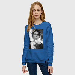 Свитшот хлопковый женский Timothee Chalamet с розами, цвет: синий — фото 2