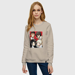 Свитшот хлопковый женский Bungou Stray DogsБродячие псы литературы, цвет: миндальный — фото 2