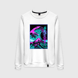 Свитшот хлопковый женский НЕОНОВАЯ ВОЛНА, ЯПОНИЯ, ФУДЗИЯМА JAPAN NEON, цвет: белый