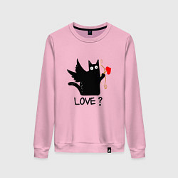 Свитшот хлопковый женский LOVE CAT WHAT cat, цвет: светло-розовый