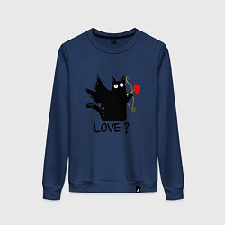 Свитшот хлопковый женский LOVE CAT WHAT cat, цвет: тёмно-синий