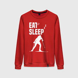 Свитшот хлопковый женский Ешь, Спи, Биатлон, цвет: красный