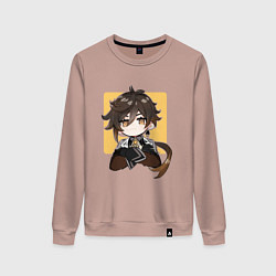 Свитшот хлопковый женский Задумчивый Чжун Ли, цвет: пыльно-розовый