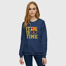 Свитшот хлопковый женский IT IS BARCA TIME НАСТАЛО ВРЕМЯ БАРСЫ Barcelona Бар, цвет: тёмно-синий — фото 2