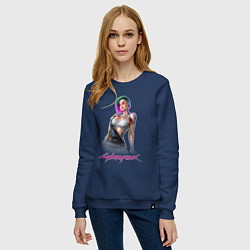 Свитшот хлопковый женский Sexy Judy Cyberpunk 18, цвет: тёмно-синий — фото 2