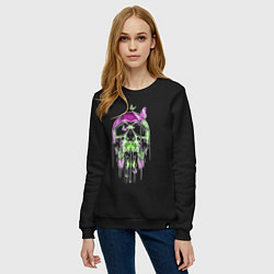 Свитшот хлопковый женский Skull & Butterfly Neon, цвет: черный — фото 2