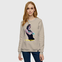 Свитшот хлопковый женский Джонни Cyberpunk2077 Johnny, цвет: миндальный — фото 2