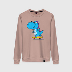 Свитшот хлопковый женский Динозавр скейтбордист, цвет: пыльно-розовый
