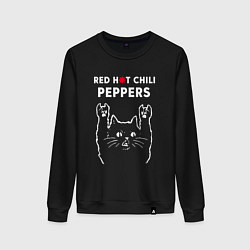 Свитшот хлопковый женский Red Hot Chili Peppers Рок кот, цвет: черный