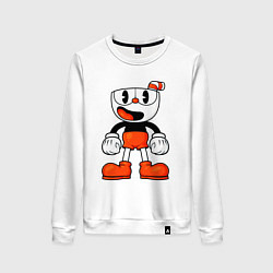 Свитшот хлопковый женский Cuphead красная чашечка, цвет: белый
