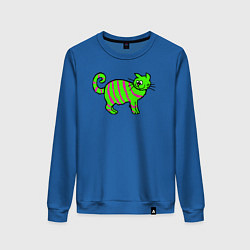 Свитшот хлопковый женский Зеленый полосатый кот, цвет: синий