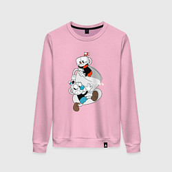 Свитшот хлопковый женский Чашки Cuphead, цвет: светло-розовый