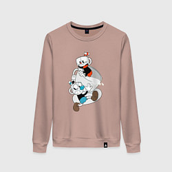 Свитшот хлопковый женский Чашки Cuphead, цвет: пыльно-розовый