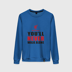 Свитшот хлопковый женский Liverpool - Never Walk Alone, цвет: синий
