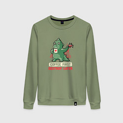 Свитшот хлопковый женский Coffee First Destroy Later, цвет: авокадо