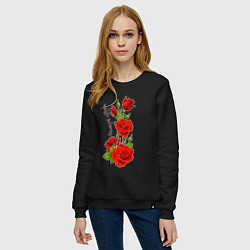 Свитшот хлопковый женский Прекрасная Агния Букет роз, цвет: черный — фото 2