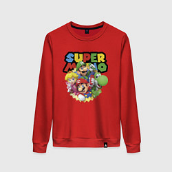 Свитшот хлопковый женский Компашка героев Super Mario, цвет: красный