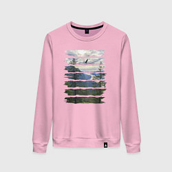 Свитшот хлопковый женский Горы, небо и птицы, цвет: светло-розовый