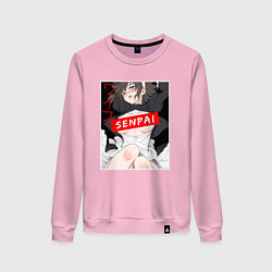 Свитшот хлопковый женский Девушка и надпись Senpai Ahegao, цвет: светло-розовый